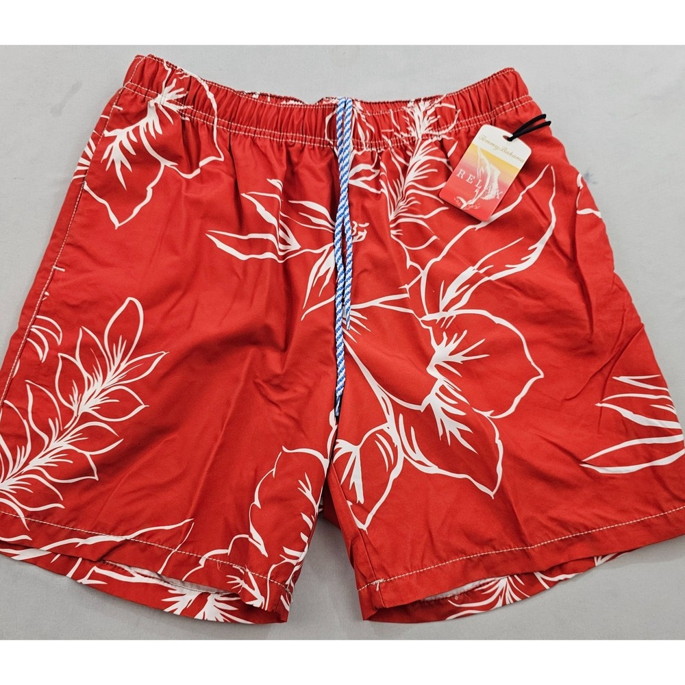 Tommy Bahama Relax trunks swimwear mens M Medium pockets red white floral